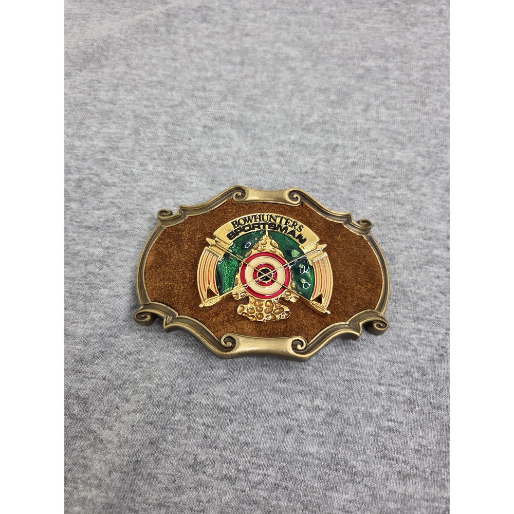 1978 Raintree Bowhunter Sportsman Leather Brass Belt Buckle